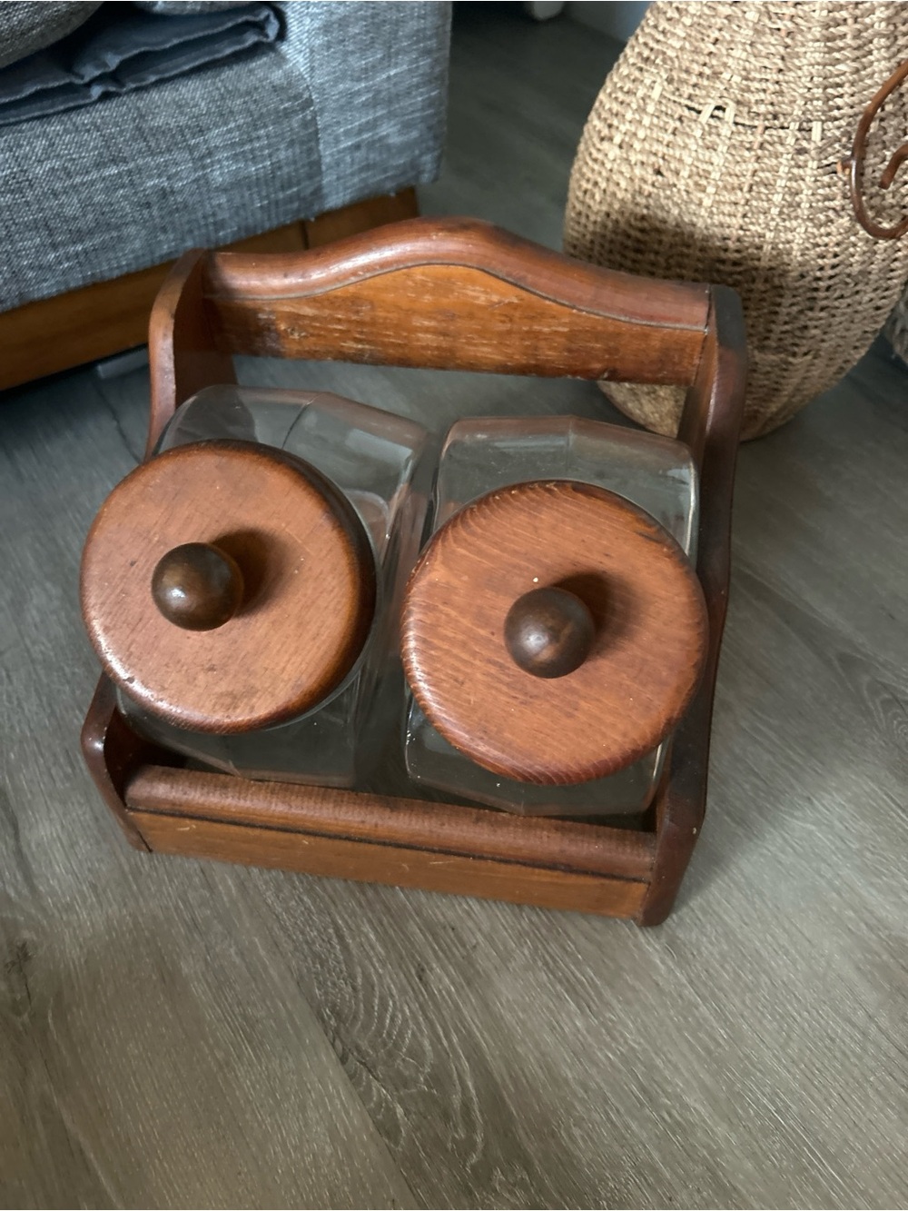 Vintage Glass Jars With Wood Stand